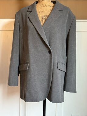 Gray 1 Button Blazer Chic Office Core Quiet Luxury Tailored Jacket Plus Size